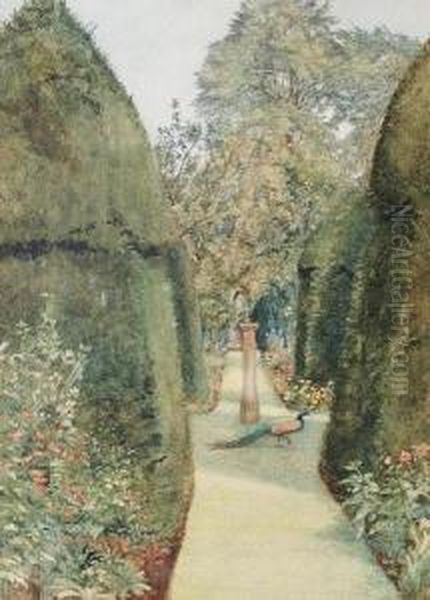 The Yew Walk At Naworth Oil Painting by George Howard