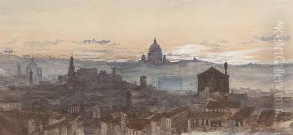 A View Of Rome From The Pincio Oil Painting by George Howard