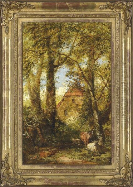 Cattle In A Wooded Glade Oil Painting by Walter Williams Of Plymouth