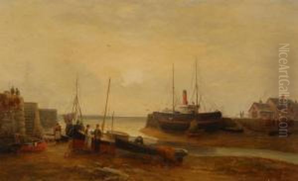 Ramsey Fishing Harbour At Low Tide Oil Painting by Frank Rawlings Offer