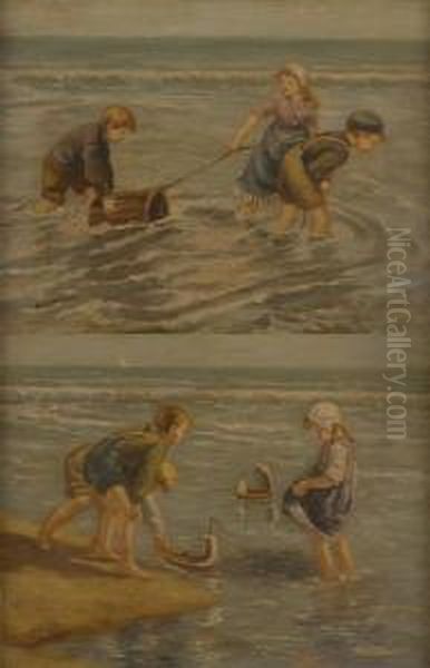 Enfants A La Plage Oil Painting by Anthony Jacobus Offermans