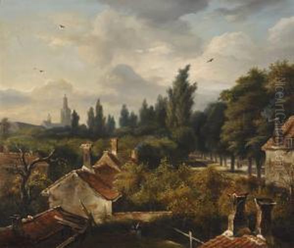 Village View Oil Painting by Anthony Jacobus Offermans