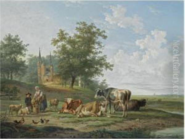 Milking Time Oil Painting by Anthony Jacobus Offermans