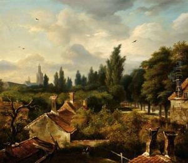 A Village View Oil Painting by Anthony Jacobus Offermans