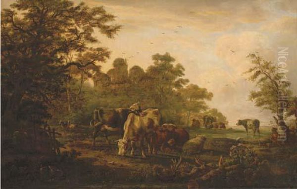 Cows In A Meadow Oil Painting by Anthony Jacobus Offermans