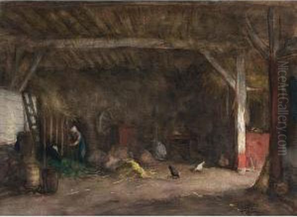 Stable Interior Oil Painting by Tony Lodewijk George Offermans