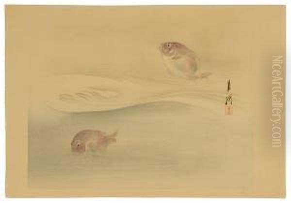 Depicting Two Fish. Oil Painting by Ogata Gekko