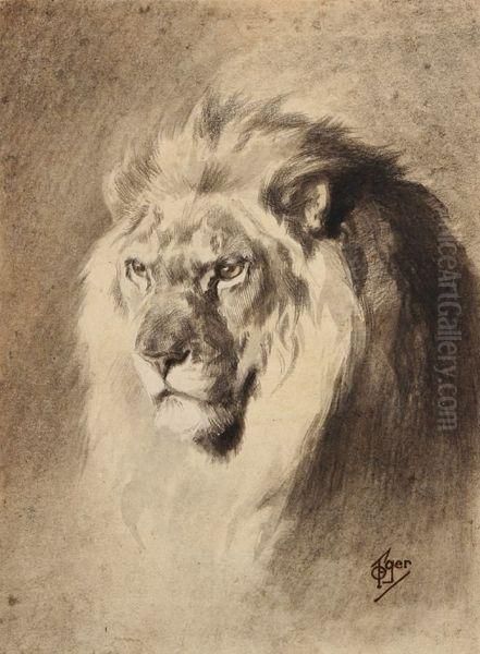 Tete De Lion Oil Painting by Ferdinand Oger