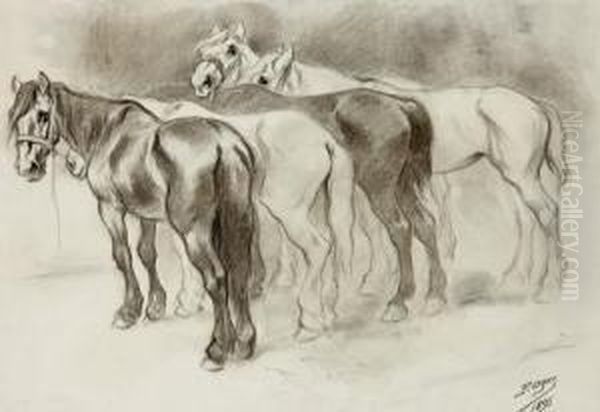 1) Quatre Chevaux Oil Painting by Ferdinand Oger