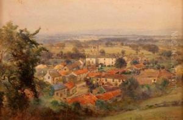 Landscape With Town And Hills To Distance Oil Painting by Frederick Dove Ogilvie