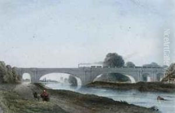 A Train Passing Over Maidenhead Bridge Oil Painting by John Connell Ogle