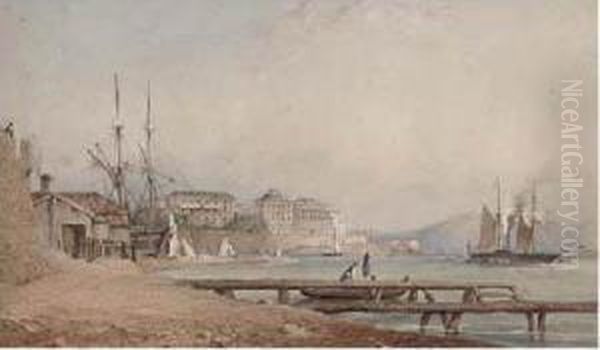 A Paddlesteamer Lying Off Corfu Before The Palace Oil Painting by John Connell Ogle