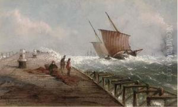 A Breezy Day At The Harbour Mouth Oil Painting by John Connell Ogle