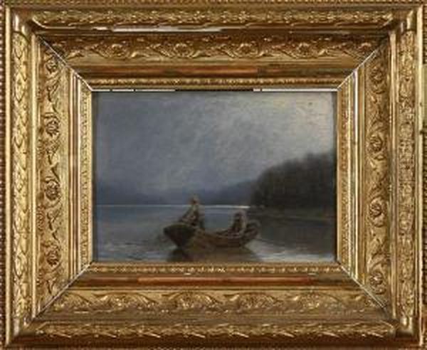 Natfiske, Signerad Och Daterad 1885 Oil Painting by Oscar Ohlson