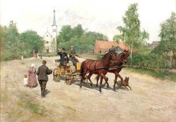 Motyw Z Malego Miasteczka Oil Painting by Ryszard Okninksi