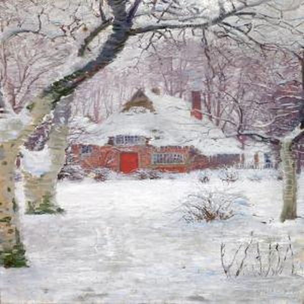 March Snow Oil Painting by Hans Olde