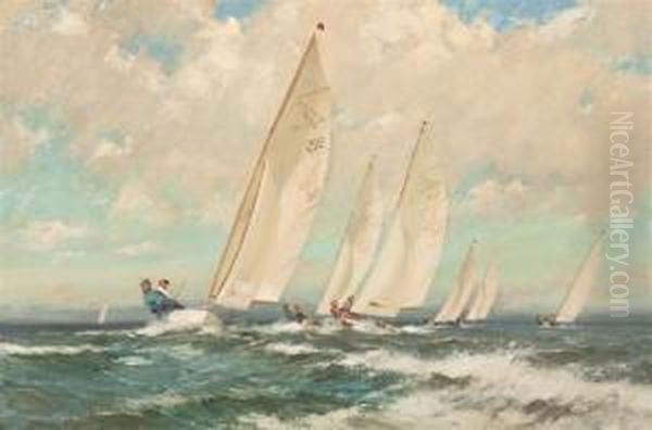 Racing Dinghies Oil Painting by Frank Oldham