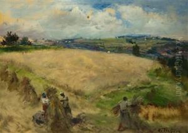 Harvest Oil Painting by Blazicek Oldoich