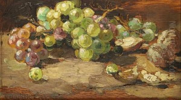 A Still Life With Grapes Oil Painting by Blazicek Oldoich