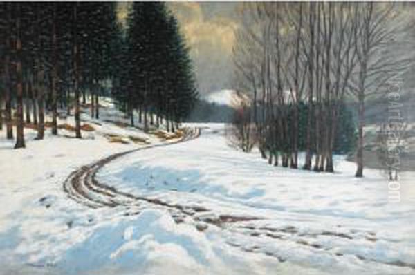 Winter Landscape Oil Painting by Victor Olgyai