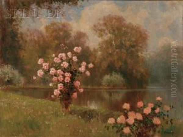 Rose Trees By The Lake Oil Painting by Ferenc Olgyay