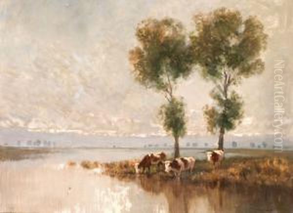 Alkonyi Fenyek Oil Painting by Ferenc Olgyay