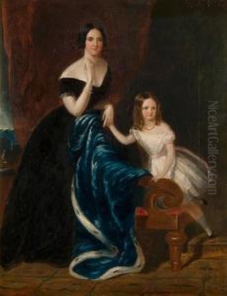 Portrait Of A Lady And Her Daughter Oil Painting by John Oliphant