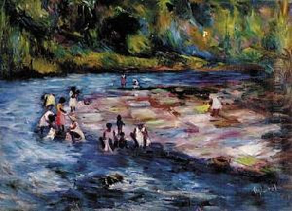 Washing Clothes In The River Oil Painting by John Oliphant