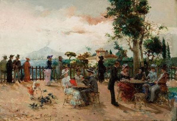 Refreshment On The Neapolitan Coast Oil Painting by Eugenio Oliva Rodrigo