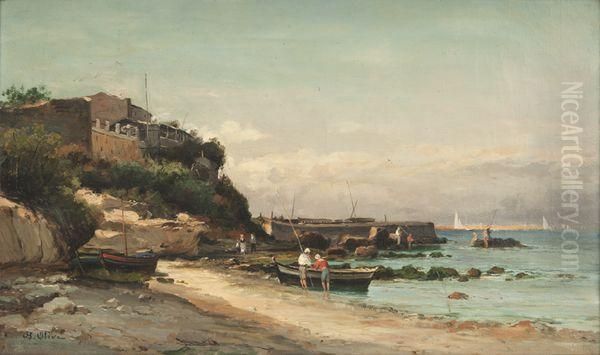 Pecheurs Aux Environs De Marseille Oil Painting by Jean-Baptiste Olive