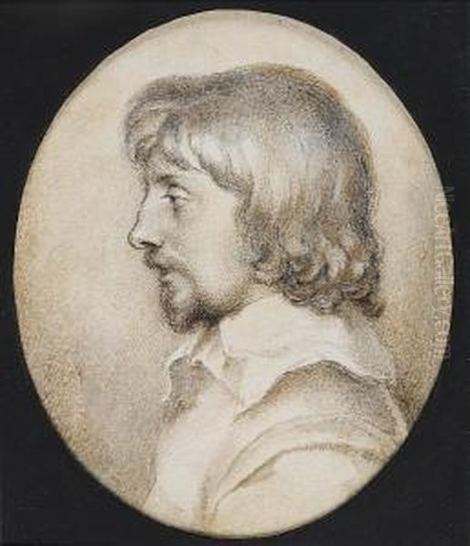 Self-portrait In Profile To The Left, Wearing Doublet And White Lawn Collar, With Moustache And Beard. Oil Painting by Peter Oliver