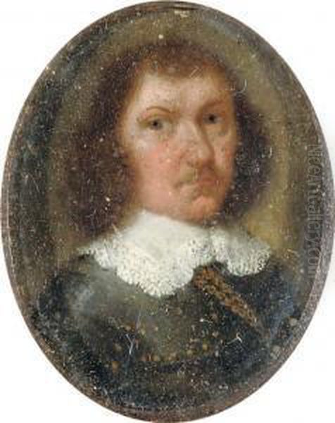 Portrait Of A Nobleman, Said To Be The Earl Of Warwick, Bust-length, In Armour With A Lace Collar Oil Painting by Peter Oliver