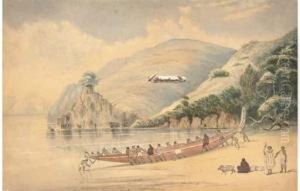 Sketch On The Wahapu Beach, Bay Of Islands Oil Painting by Richard Aldworth Oliver