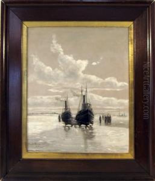 Winter Marine Scene Oil Painting by Thomas Clarkson Oliver