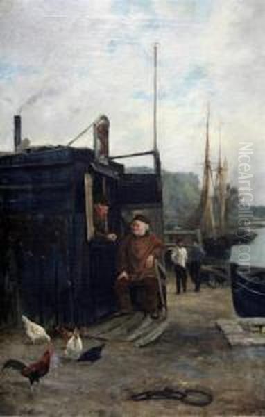 Fishermen On The Quayside Oil Painting by William Oliver