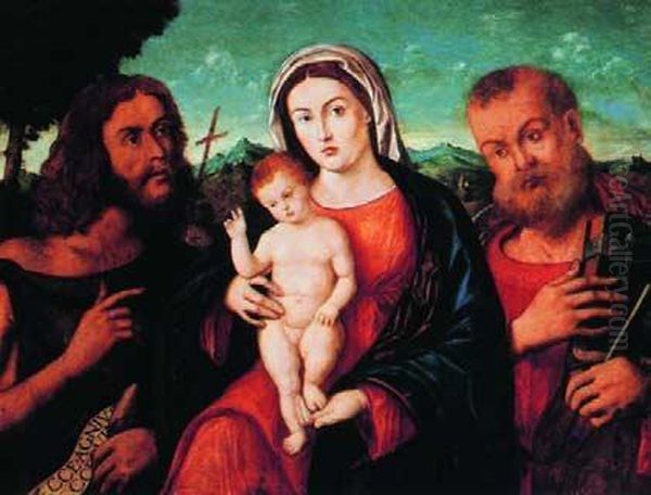 Madonna Col Bambino Fra San Pietro E San Giovanni Battista Oil Painting by Alessandro Oliverio