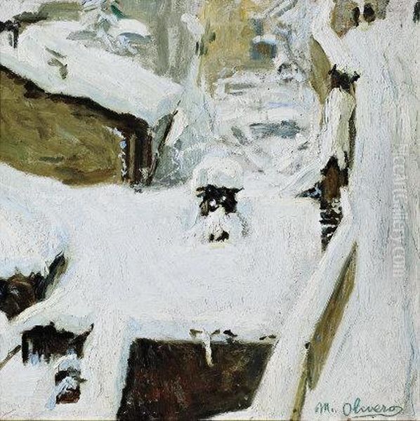 La Neve A Saluzzo Oil Painting by Matteo Olivero