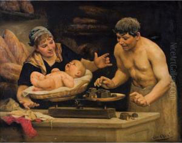 Le Bebe Du Boulanger Ou La Pesee De L'enfant Oil Painting by Leon Olivie