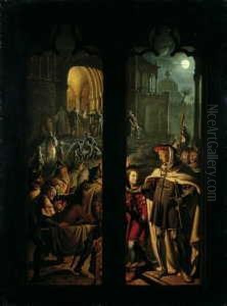 Zugeschrieben Szene Aus Den Kreuzzugen. Uberfuhrung Der Verwundeten Kreuzritter In Das Spital Zu Jerusalem. Ol Auf Leinwand . H 53; B 39 Cm Oil Painting by Heinrich Olivier