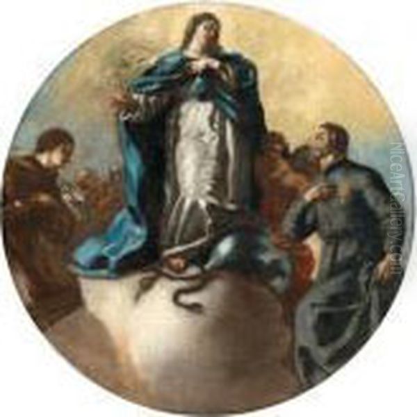 Immacolata Concezione Con Sant'antonio Da Padova E San Camillo De Lellis Oil Painting by Leonardo Antonio Olivieri