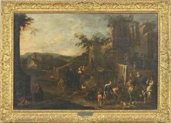 Scena Di Mercato Autunnale Con Rovine Oil Painting by Pietro Domenico Oliviero