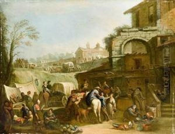 Scena Di Mercato Presso Una Locanda Oil Painting by Pietro Domenico Oliviero