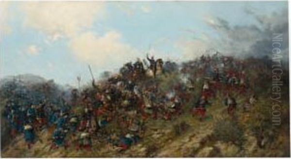 La Batalla De Trevino Oil Painting by Francisco Manuel Oller