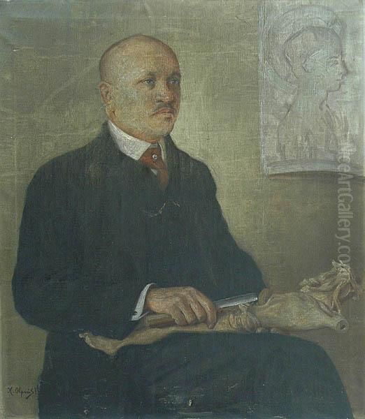 Portret Franciszka Stycznia - Rzezbiarza Oil Painting by Jan Kazimierz Olpinski