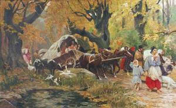 W Podrozy Na Nowe Oil Painting by Jan Kazimierz Olpinski