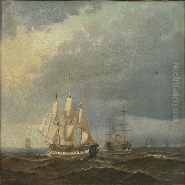 Marine With Sailing- Andwarships Oil Painting by Carl Olsen