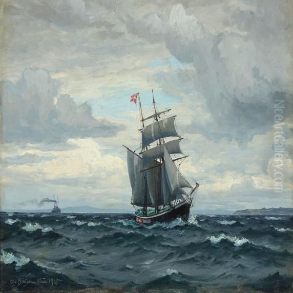 Seascape With Sailing And Motor Ships Oil Painting by Christian Benjamin Olsen