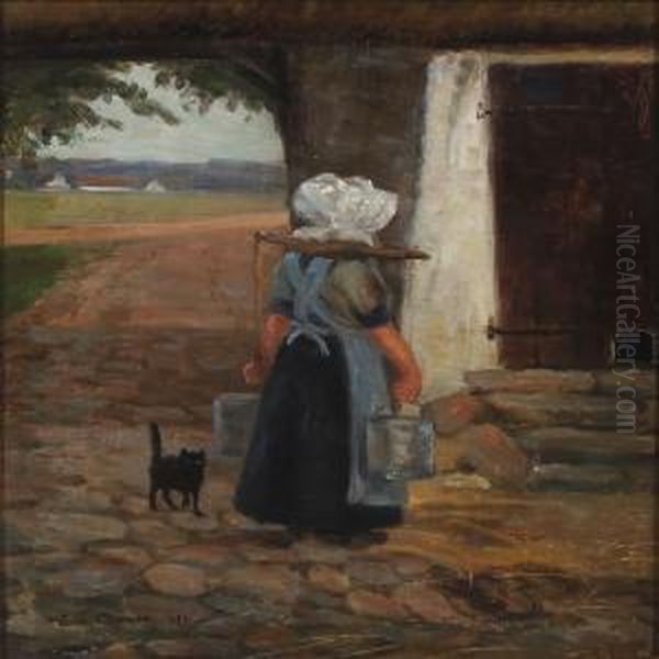 Maid Bringing The Milk by Knud Olsen