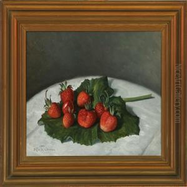 Strawberries On A Table Oil Painting by Knud Olsen