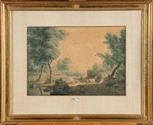 Vacher Et Ses Animaux Sur Un Chemin De Campagne Oil Painting by Balthasar Paul Ommeganck